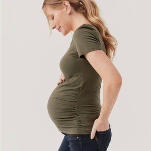 Pact Maternity Ruched V-Neck Tee Grape Leaf Size Small